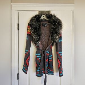 Powder River Outfitters/Panhandle- Cardigan with Removeable Faux Fur Collar